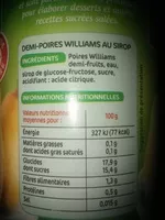 Sokerin määrä sisällä Poires william 1/2 fruits au sirop
