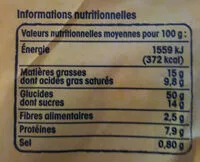 Sugar and nutrients in Brioches fonteneau