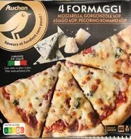 入っている砂糖の量 Pizza 4 formaggimozzarella, gorgonzola AOP, Asiago AOP, Pecorino Romano AOPLa tomate provient d'Italie et le blé et le lait de la mozzarella ne proviennent pas d'Italie