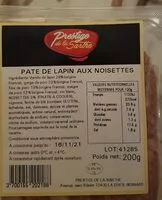 入っている砂糖の量 Paté de lapin aux noisettes