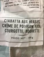 Amount of sugar in Ciabatta aux herbes, crème de poivron, feta, courgette, roquette
