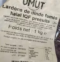 Suhkru kogus sees Lardon de dinde fumés hala IQF précuits