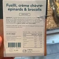 Sokerin määrä sisällä Fusilli épinards  chèvre et brocolis