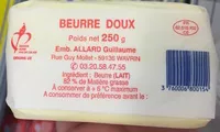 Sucre et nutriments contenus dans Guillaume allard