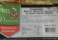 Jumlah gula yang masuk Cannellonis Ricotta, épinards cuisinés à la sauce tomate Maison
