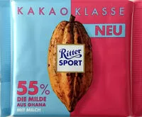 中的糖分和营养成分 Ritter sport kakaoklasse