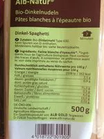 Zuckermenge drin Pâtes blanches à l'épeautre bio