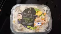 Suhkru kogus sees Geflügelsalat mit Früchten, Sellerie und Champignons