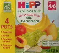 入っている砂糖の量 Mes Premiers Fruits Offre diversification (Bananes-Pêches, Pommes-Raisins, Pommes, Poires)