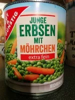 Suhkru kogus sees Gemüse Junge Erbsen mit Möhrchen