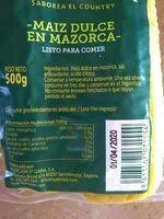 Amount of sugar in Maíz dulce en mazorca