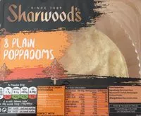 Sokerin määrä sisällä Sharwood's Poppadoms, Plain