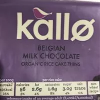 चीनी की मात्रा Kallo Organic Milk Chocolate Rice Cakes