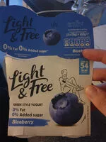 Cantidad de azúcar en Light and Free Blueberry, 0% Fat & 0% Added Sugar Yogurt 4 x