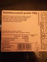 Amount of sugar in Schinkenwurscht grosse 150g