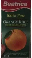 入っている砂糖の量 100% Pure Orange Juice