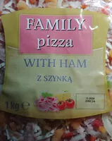 Suhkru kogus sees Pizza z szynką wieprzową, na podpieczonym spodzie.