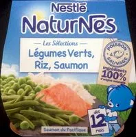 Sokerin määrä sisällä NATURNES Les Sélections Légum Verts,Riz,Saumon-Dès12mois