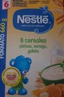 Suhkru kogus sees 8 cereales, platano, naranja y galleta