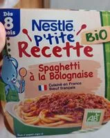 含糖量 NESTLE P'TITE RECETTE Spaghetti bolognaise Bio 2x190g - Dès 8 mois