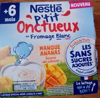 Quantité de sucre dans NESTLÉ P'TIT ONCTUEUX Sans Sucres Ajoutés Mangue Ananas 4x90g - Dès 6 mois