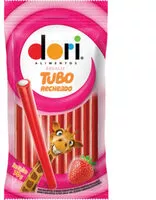 Zuckermenge drin Bala Regaliz Morango Recheio Creme Tubo Dori Pacote 70g