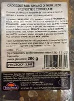 Suhkru kogus sees Croccole agli spinaci di merluzzo prefritte e congelate