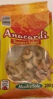入っている砂糖の量 Anacardi tostati e salati