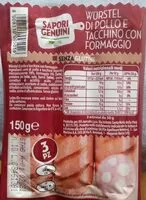Sokerin määrä sisällä Würstel di Pollo e Tacchino con Formaggio