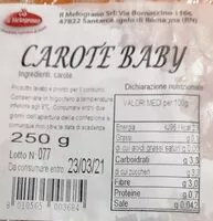 入っている砂糖の量 Carote baby