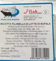 入っている砂糖の量 Ricotta Filabella di latte di bufala