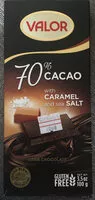 Suhkru kogus sees Chocolates 70% Cacao Dark Chocolate with Caramel and Sea Salt