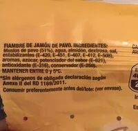Quantité de sucre dans Pavofrio, fiambre de jamón de pavo