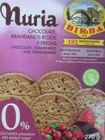 含糖量 Nuria, galletas de chocolate, arándanos rojos y fresas