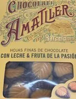 चीनी की मात्रा Hojas finas de chocolate con leche y fruta de la pasión