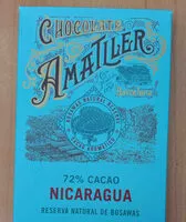 चीनी की मात्रा Chocolate Amatller 72% cacao, Nicaragua