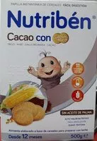 含糖量 Papilla instantánea de cereales de cacao y galleta