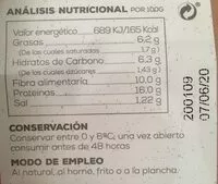 Количество сахара в Bioburger vegetal champiñon
