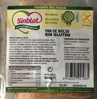 含糖量 Pan de molde sin gluten