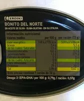 Amount of sugar in Bonito del norte en aceite de oliva