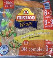 Amount of sugar in 6+3 Wraps blé complet