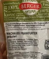 चीनी की मात्रा Wachauer Frankfurter