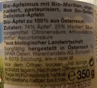 入っている砂糖の量 Bio apfelmus mit marille