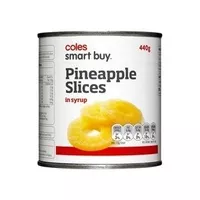 Suhkru kogus sees Coles Smart Buy Pineapple Slices in Syrup