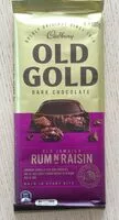 Suhkru kogus sees Cadbury old gold dark chocolate old jamaoca rum n raisin