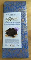 Suhkru kogus sees sea salt and caramel brittle with saffron in dark chocolate