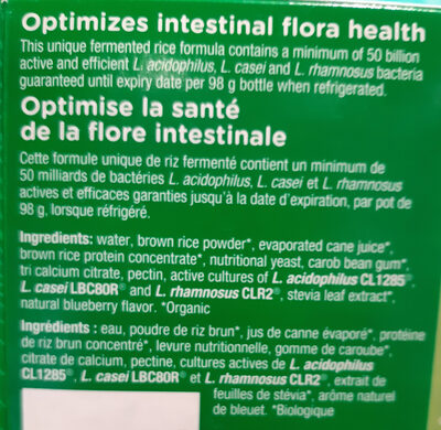 Sucre et nutriments contenus dans Bio k plus