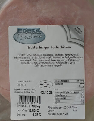 Zucker und Nährstoffe drin Edeka fleischerei