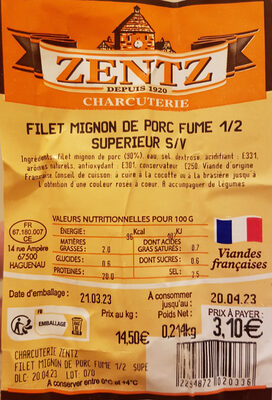 Sucre et nutriments contenus dans Zentz charcuterie