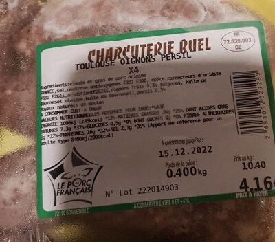 Sucre et nutriments contenus dans Charcuterie ruel